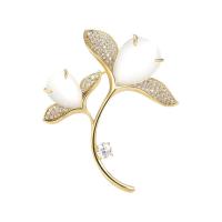 Cubic Zirconia Brooch Brass Tulip gold color plated imitation cats eye & micro pave cubic zirconia & for woman nickel lead & cadmium free Sold By PC