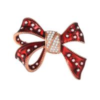 esmalte Broche, cobre, Laço, rosa real com banho de cor, Vintage & micro pavimento em zircônia cúbica & para mulher, vermelho, níquel, chumbo e cádmio livre, 43x36mm, vendido por PC