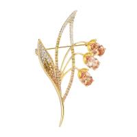 Cubic Zirconia Brooch Brass Flower gold color plated micro pave cubic zirconia & for woman nickel lead & cadmium free Sold By PC