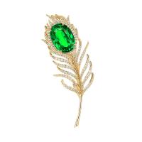 Cubic Zirconia Broche, Messing, Feather, guldfarve belagt, Micro Pave cubic zirconia & for kvinde, nikkel, bly & cadmium fri, 20x53mm, Solgt af PC