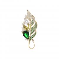 Cubic Zirconia Broche, metal, Hoja, chapado en color dorado, micro arcilla de zirconia cúbica & para mujer, libre de níquel, plomo & cadmio, 21x54mm, Vendido por UD