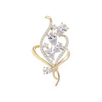 Cubic Zirconia Broche, metal, Flor, chapado en color dorado, micro arcilla de zirconia cúbica & para mujer, libre de níquel, plomo & cadmio, 33x60mm, Vendido por UD