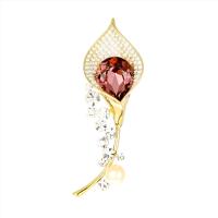 Broche cristal, laiton, avec Cristal autrichien & perle d'eau douce cultivée, Calla Lily, Plaqué d'or, pavé de micro zircon & pour femme, 21x65mm, Vendu par PC