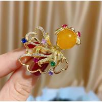 Resin Brooch Brass with Resin Goldfish real gold plated micro pave cubic zirconia & for woman & hollow Sold By PC