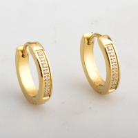 Titanium Aço Brinco, Partículas de aço, banhado a ouro genuino, para mulher & com strass, 15.80x2.30mm, vendido por par