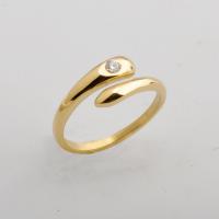 Bague acier titane, serpent, Plaqué d'or 14K, normes différentes pour le choix & pour femme & avec strass, Taille:5-9, Vendu par PC