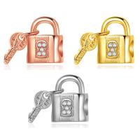 Zink Legierung Europa Perlen, Zinklegierung, Lock and Key, plattiert, DIY & mit Strass, keine, 20mm, verkauft von PC