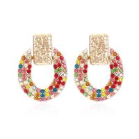 Boucle d'oreille strass, alliage de zinc, bijoux de mode & pour femme & avec strass, multicolore, protéger l'environnement, sans nickel, plomb et cadmium, 41x30mm, Vendu par paire