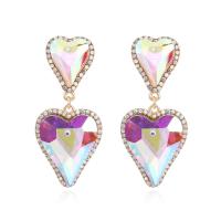 Boucles d'oreilles cristal, alliage de zinc, avec cristal, coeur, bijoux de mode & pour femme & avec strass, plus de couleurs à choisir, protéger l'environnement, sans nickel, plomb et cadmium, 57x25mm, Vendu par paire