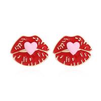 Pendientes de Perno de Aleación de Zinc, Labios, Joyería & para mujer & esmalte, más colores para la opción, libre de níquel, plomo & cadmio, 23x29.50mm, Vendido por Par