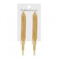 Fringe pendientes de la manera, aleación de zinc, chapado en color dorado, Joyería & para mujer & con diamantes de imitación, libre de níquel, plomo & cadmio, 95x12mm, Vendido por Par