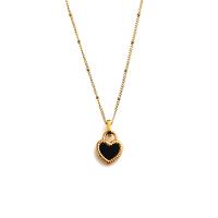 Collier de bijoux en acier inoxydable, Acier inoxydable 304, avec coquille, avec 5cm chaînes de rallonge, coeur, pour femme & double face, blanc et noir, 14mm, Longueur Environ 40 cm, Vendu par PC