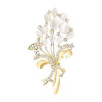 Cubic Zirconia Spilla, ottone, Fiore, placcato color oro, gatti imitazione occhio & Micro spianare cubic zirconia & per la donna, assenza di nichel,piombo&cadmio, 37x66mm, Venduto da PC