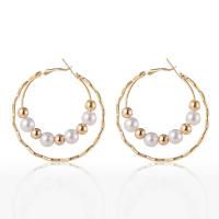 Zinc Alloy Drop Earrings with Plastic Pearl gold color plated fashion jewelry & for woman nickel lead & cadmium free Sold By Pair