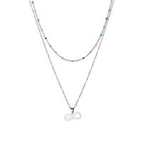 Collier de mode Multi couche, Acier inoxydable 304, avec 1.97inch chaînes de rallonge, poli, Double couche & bijoux de mode & pour femme, couleur originale, Longueur Environ 17.72 pouce, Environ 14.96 pouce, Vendu par PC