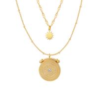 Collier d'acier titane, avec 1.97inch chaînes de rallonge, Placage de couleur d'or, Double couche & pavé de micro zircon & pour femme, doré, Longueur Environ 14.17 pouce, Environ 17.72 pouce, Vendu par PC