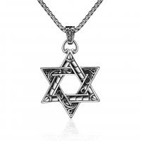 Collier d'acier titane, Hexagram, Vintage & pour homme, argent, 36x55mm, Longueur 60 cm, Vendu par PC