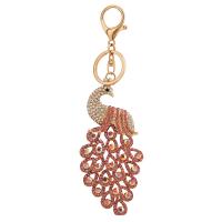 Key Chain, Zinc Alloy, Peacock, guldfarve belagt, med rhinestone, flere farver til valg, nikkel, bly & cadmium fri, 50x110mm, Solgt af PC