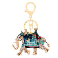 Key Chain, Zinc Alloy, Elephant, guldfarve belagt, med rhinestone, flere farver til valg, nikkel, bly & cadmium fri, 75x55mm, Solgt af PC