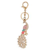 Key Chain, Zinc Alloy, med Plastic Pearl, Peacock, guldfarve belagt, med rhinestone, flere farver til valg, nikkel, bly & cadmium fri, 40x110mm, Solgt af PC