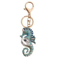 Key Chain, Zinc Alloy, Seahorse, guldfarve belagt, emalje & med rhinestone, flere farver til valg, nikkel, bly & cadmium fri, 35x70mm, Solgt af PC