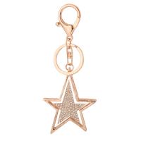 Key Chain, Zinc Alloy, Stjerne, forgyldt, med rhinestone, flere farver til valg, nikkel, bly & cadmium fri, 52x65mm, Solgt af PC