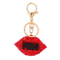 Sleutelhanger, Zinc Alloy, Lip, gold plated, met strass, meer kleuren voor de keuze, nikkel, lood en cadmium vrij, 65x40mm, Verkocht door PC