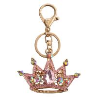 Key Chain, Zinc Alloy, Crown, guldfarve belagt, med rhinestone, flere farver til valg, nikkel, bly & cadmium fri, 75x45mm, Solgt af PC