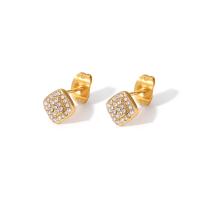 Roestvrij staal Stud Earrings, Plein, mode sieraden & micro pave zirconia & voor vrouw, gouden, nikkel, lood en cadmium vrij, 6x6mm, Verkocht door pair