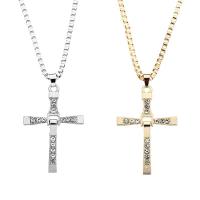 Zinc Alloy Jewelry Necklace Cross plated fashion jewelry & Unisex & with rhinestone nickel lead & cadmium free Length Approx 53 cm Sold By PC