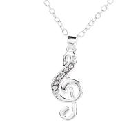 Zinklegering halskettingen, Zinc Alloy, Nota van de Muziek, silver plated, voor vrouw & met strass, nikkel, lood en cadmium vrij, 10x30mm, Lengte Ca 49 cm, Verkocht door PC