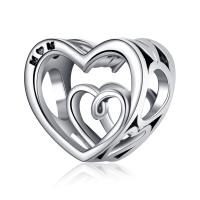 Perles European en alliage de zinc, coeur, Placage, DIY & creux, argent, 15mm, Vendu par PC