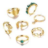 Zinklegering Ring Set, Zinc Alloy, gold plated, 7 stuks & mode sieraden & voor vrouw & met strass, twee verschillende gekleurde, Verkocht door Stel