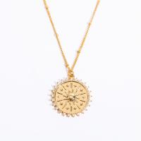 Zircônio cúbico Micro Pave colar de bronze, cobre, with 5cm extender chain, sol, cromado de cor dourada, micro pavimento em zircônia cúbica & para mulher, dourado, níquel, chumbo e cádmio livre, 30mm, comprimento Aprox 40 cm, vendido por PC