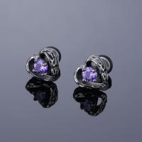 Roestvrij staal Stud Earrings, 316L roestvrij staal, mode sieraden & micro pave zirconia & voor vrouw, purper, nikkel, lood en cadmium vrij, 11.50x14mm, Verkocht door pair