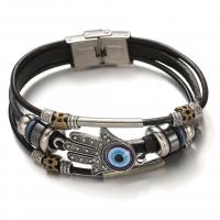 Bracelet Evil Eye bijoux, cuir PU, avec Acier inoxydable 304 & alliage de zinc, trois couches & unisexe & émail, Longueur Environ 8.27 pouce, Vendu par PC