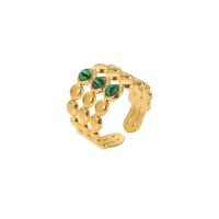 Bague en acier inoxydable, avec Malachite, bijoux de mode & pour femme, doré, 15.60x19.60mm, Vendu par PC