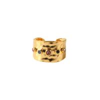 Cubic Zirconia anel de dedo de aço inoxidável, joias de moda & micro pavimento em zircônia cúbica & para mulher, dourado, 19x13mm, vendido por PC