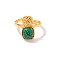 Bague en acier inoxydable, avec Malachite, bijoux de mode & pour femme, doré, 17x18mm, Vendu par PC