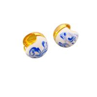 Pendientes de Perno en Latón, metal, Esférico, chapado en oro de 18 K, Esmalte de Esmalte Pintado a mano & para mujer, Blanco, 21.50mm, Vendido por Par