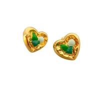 Pendientes de Perno en Latón, metal, Corazón, chapado en oro de 18 K, para mujer & esmalte, 15.80x14.80mm, Vendido por Par