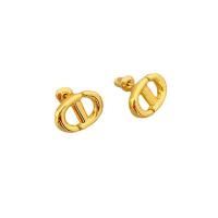 Pendientes de Perno en Latón, metal, chapado en oro de 18 K, para mujer & hueco, 13.50x9.50mm, Vendido por Par