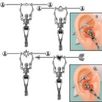 Rozsdamentes acél Ear Piercing ékszerek, 304 rozsdamentes acél, különböző stílusokat a választás & a nő & strasszos, az eredeti szín, 1.2x38x5x5mm, 2PC-k/Bag, Által értékesített Bag