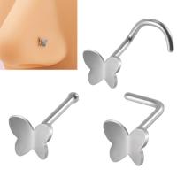 Stainless Steel Nose Piercing Nakit, 304 nehrđajućeg čelika, bez spolne razlike & različitih stilova za izbor, izvorna boja, 0.8x7mm, 2računala/Torba, Prodano By Torba