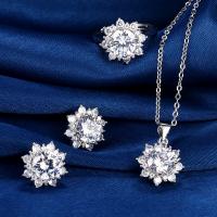 Strass-Schmuck-Sets, Messing, Blume, platiniert, für Frau & mit Strass, keine, verkauft von PC