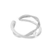 Zircon cubique Micro Pave Sterling Silver Rings, argent sterling 925, avec perle de plastique, Motif géométrique, Placage, Style coréen & réglable & pour femme, plus de couleurs à choisir, 6.90mm, Taille:6, Vendu par PC