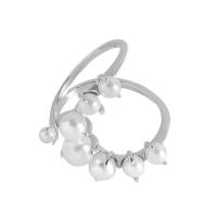 Pavimentar o Zirconia cúbico Micro anéis de prata esterlina, 925 prata esterlina, with Shell Pearl, platinado, Estilo coreano & ajustável & para mulher, tamanho:6-8, vendido por PC