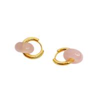 Gemstone Oorbellen, Messing, met Edelsteen, 18K vergulde, voor vrouw, meer kleuren voor de keuze, 17.60x22mm, Verkocht door pair