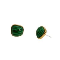 Boucles d'oreilles en pierres précieuses, laiton, avec pierre gemme & Malachite & coquille, Plaqué d'or 18K, pour femme, plus de couleurs à choisir, 12.50mm, Vendu par paire