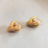 Laiton Leverback boucle d'oreille, Plaqué d'or 18K, pour femme & avec strass, 25mm, Vendu par paire